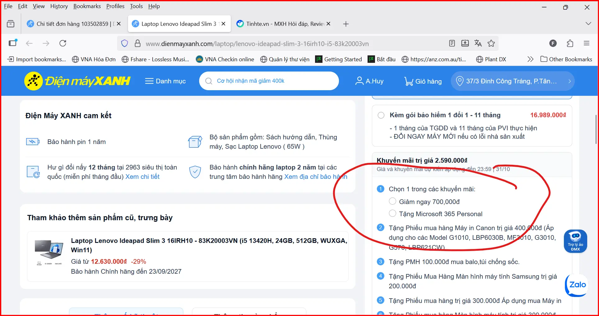Khách hàng review Laptop Lenovo Ideapad Slim 3 16IRH10 - 83K20003VN (i5 13420H, 24GB, 512GB, WUXGA, Win11) 3