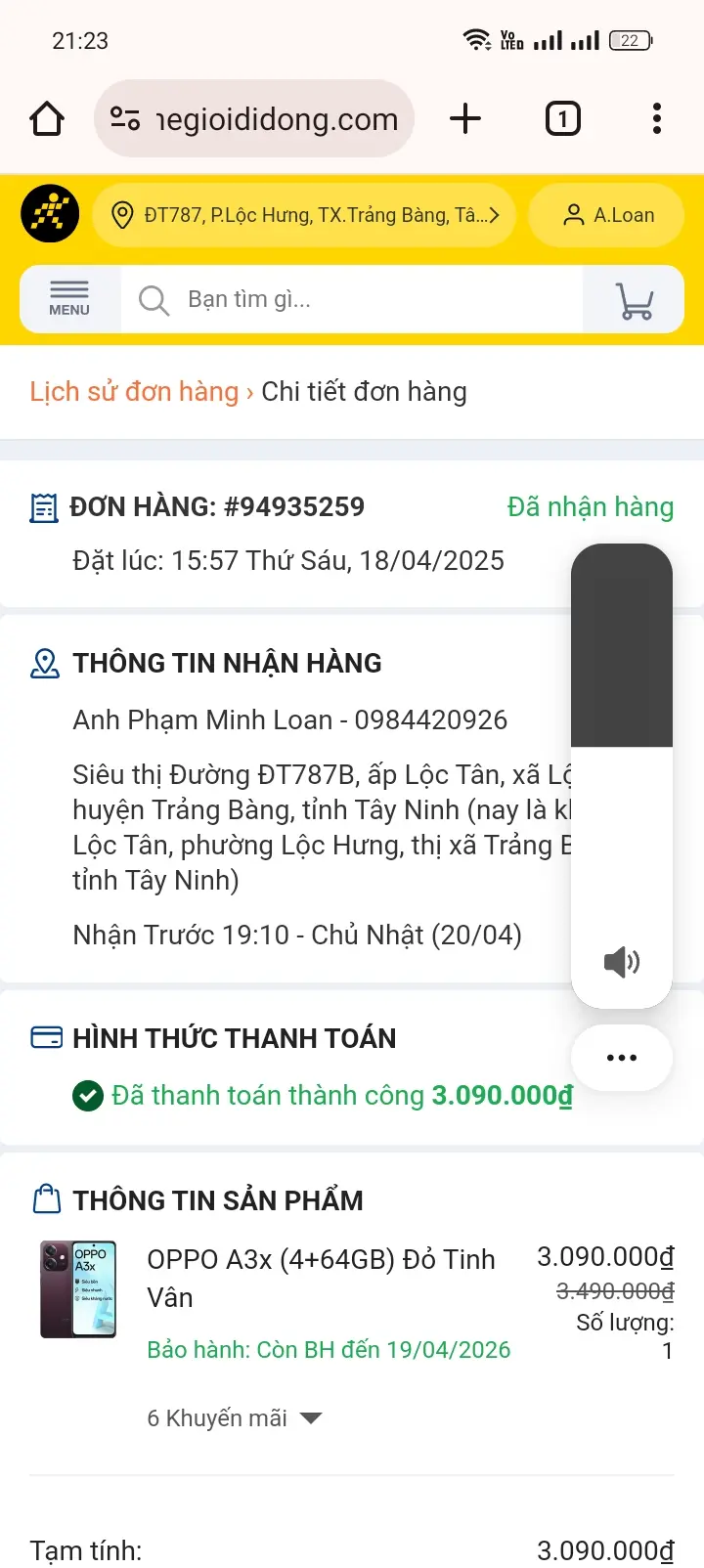 Khách hàng review Điện thoại OPPO A3x 4GB/64GB 2