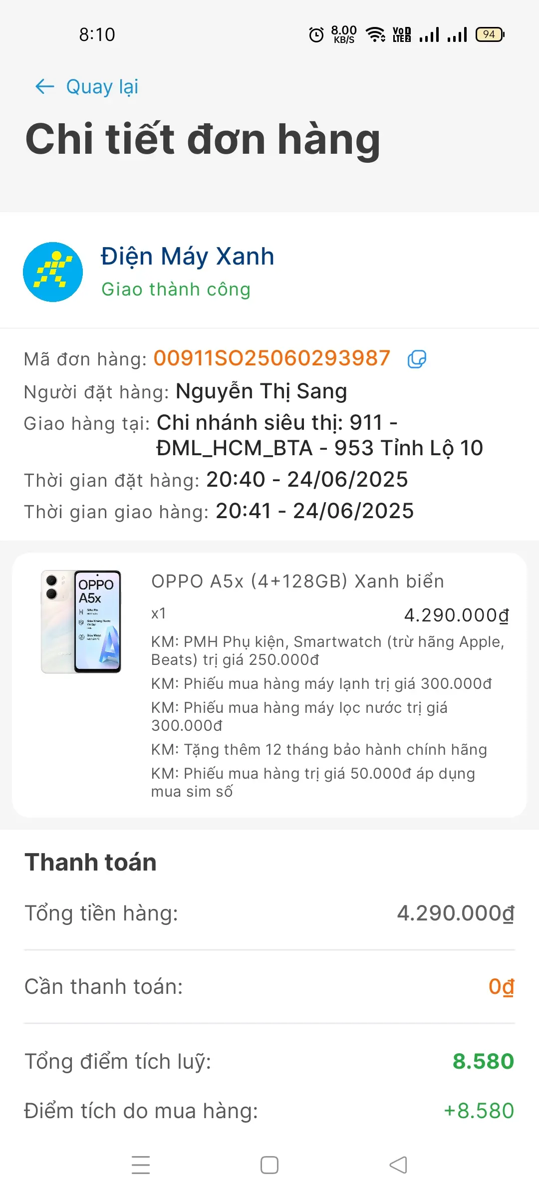 Khách hàng review Điện thoại OPPO A5x 4GB/128GB 3