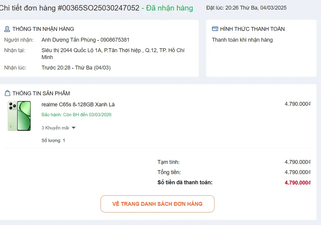 Khách hàng review Điện thoại realme C65s 8GB/128GB 2