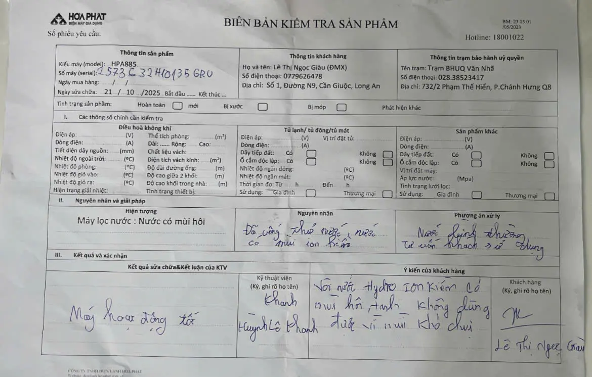 Khách hàng review Máy lọc nước RO nóng nguội lạnh Hydrogen ion kiềm Hòa Phát HPA885 12 lõi 2
