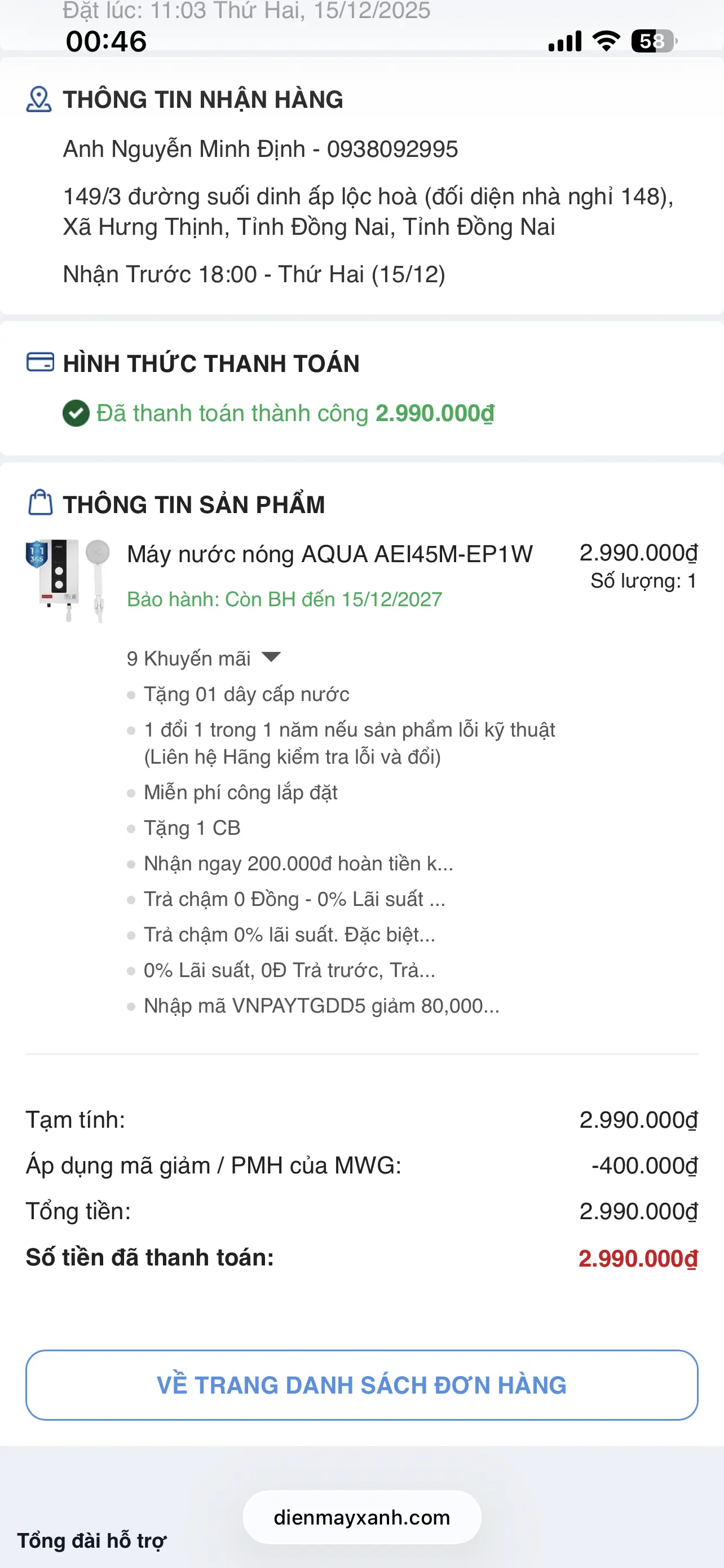 Khách hàng review Máy nước nóng trực tiếp Aqua 4500W AEI45M-EP1W(VN) 1