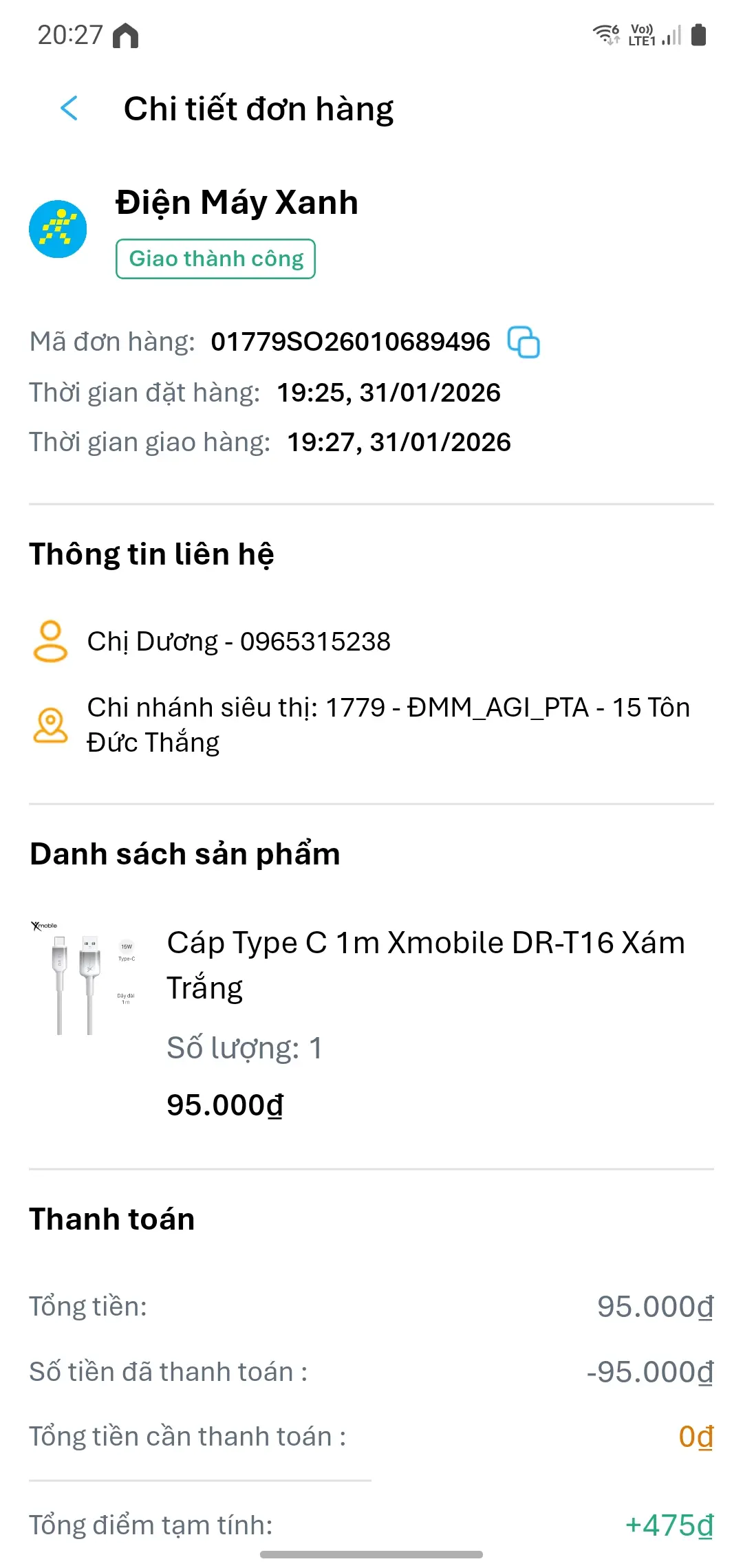 Khách hàng review Cáp sạc USB-A - Type-C 15W 1m Xmobile DR-T16 1