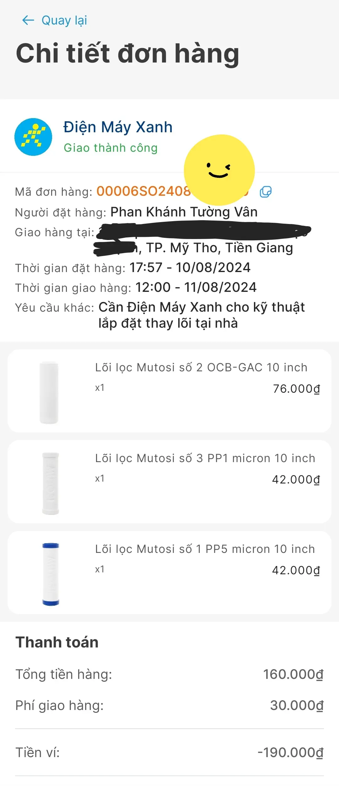 Khách hàng review Lõi lọc thô Mutosi số 3 PP 1 micron 10 inch 1