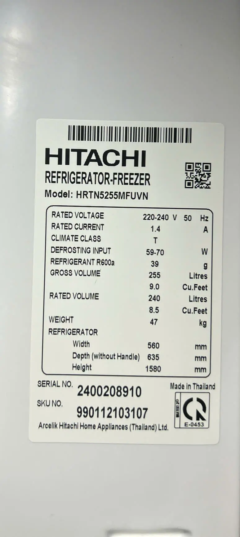 Khách hàng review Tủ lạnh Hitachi Inverter 240 lít HRTN5255MFUVN 2