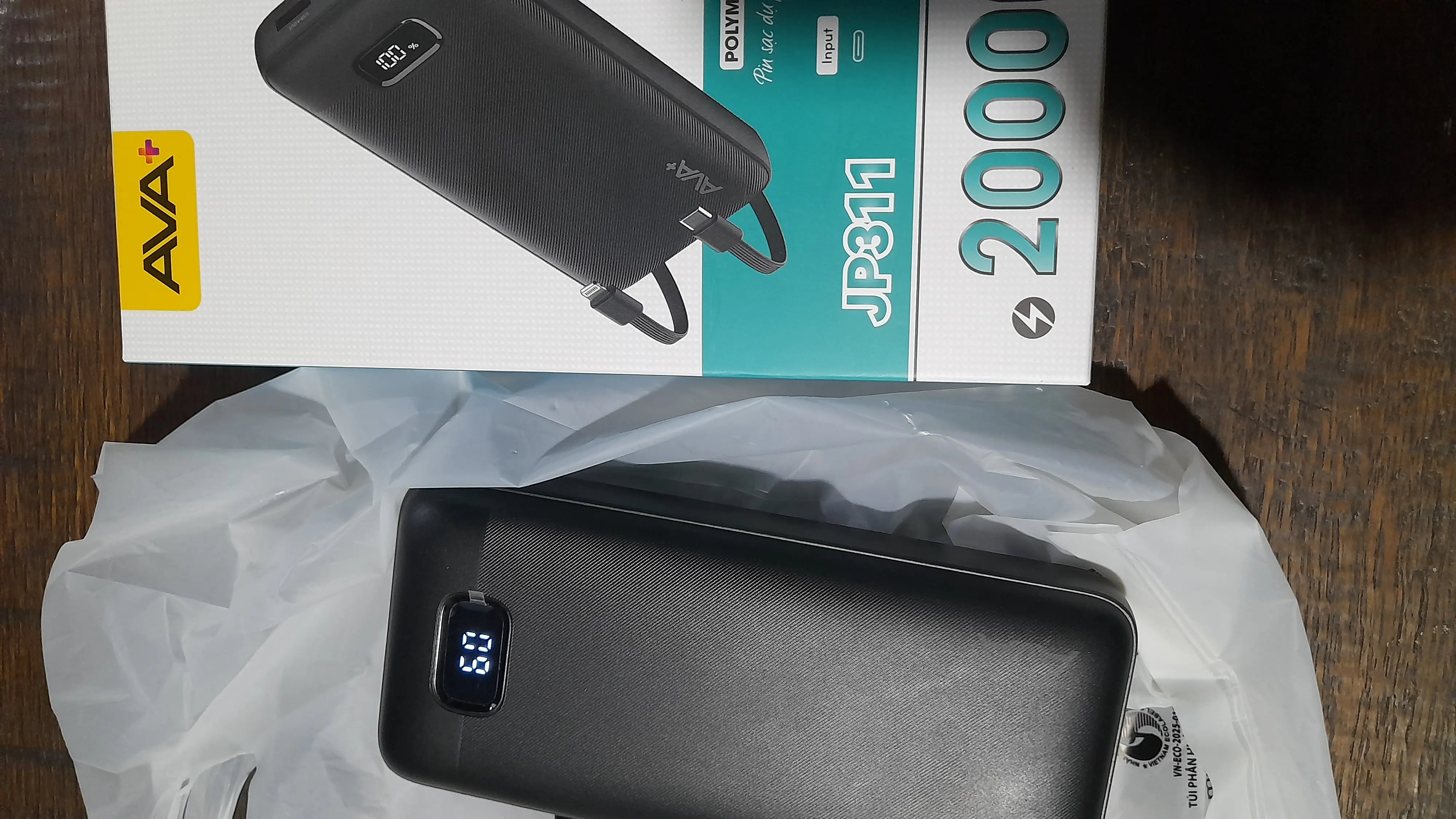 Khách hàng review Pin sạc dự phòng Polymer 20000mAh Type C 10.5W AVA  JP311 kèm cáp Lightning và Type C 1