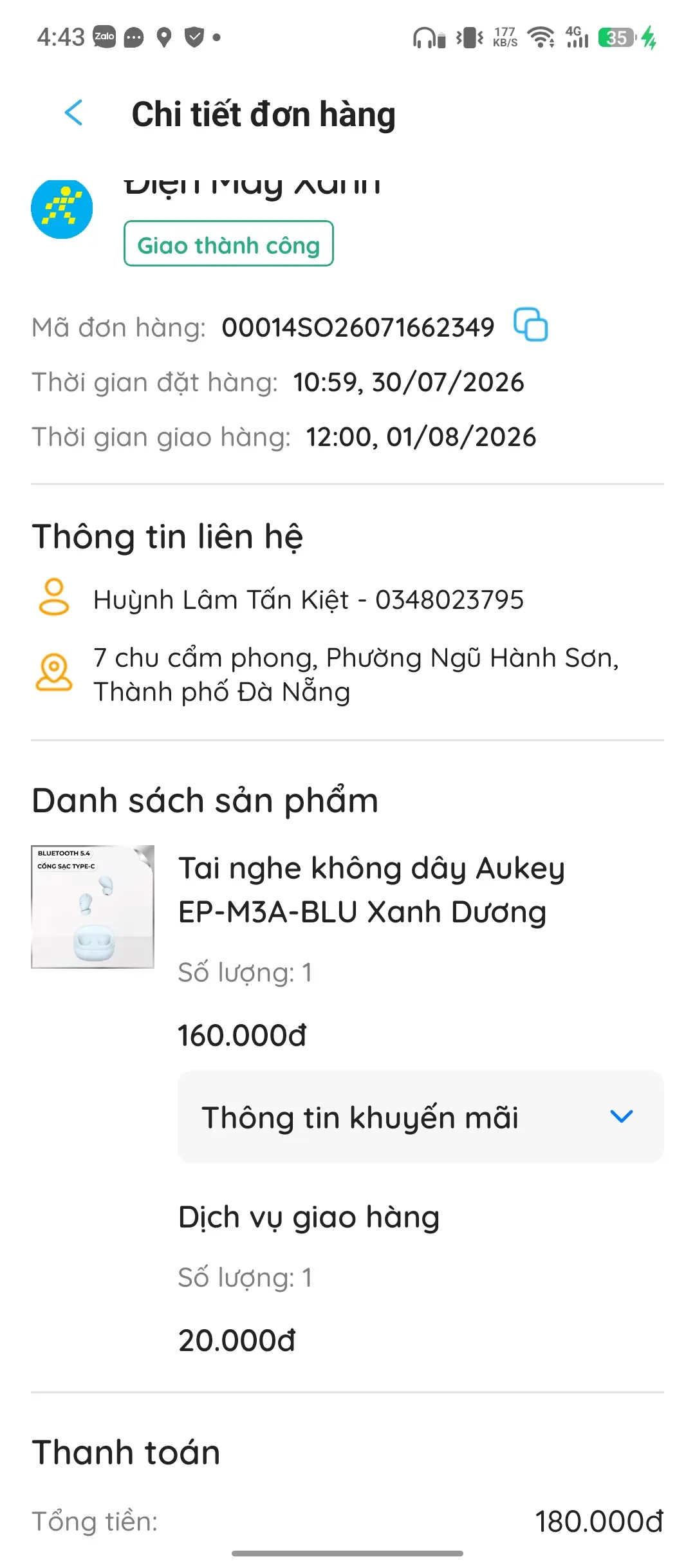 Khách hàng review Tai nghe Bluetooth True Wireless Aukey EP-M3A - Xanh Dương 1