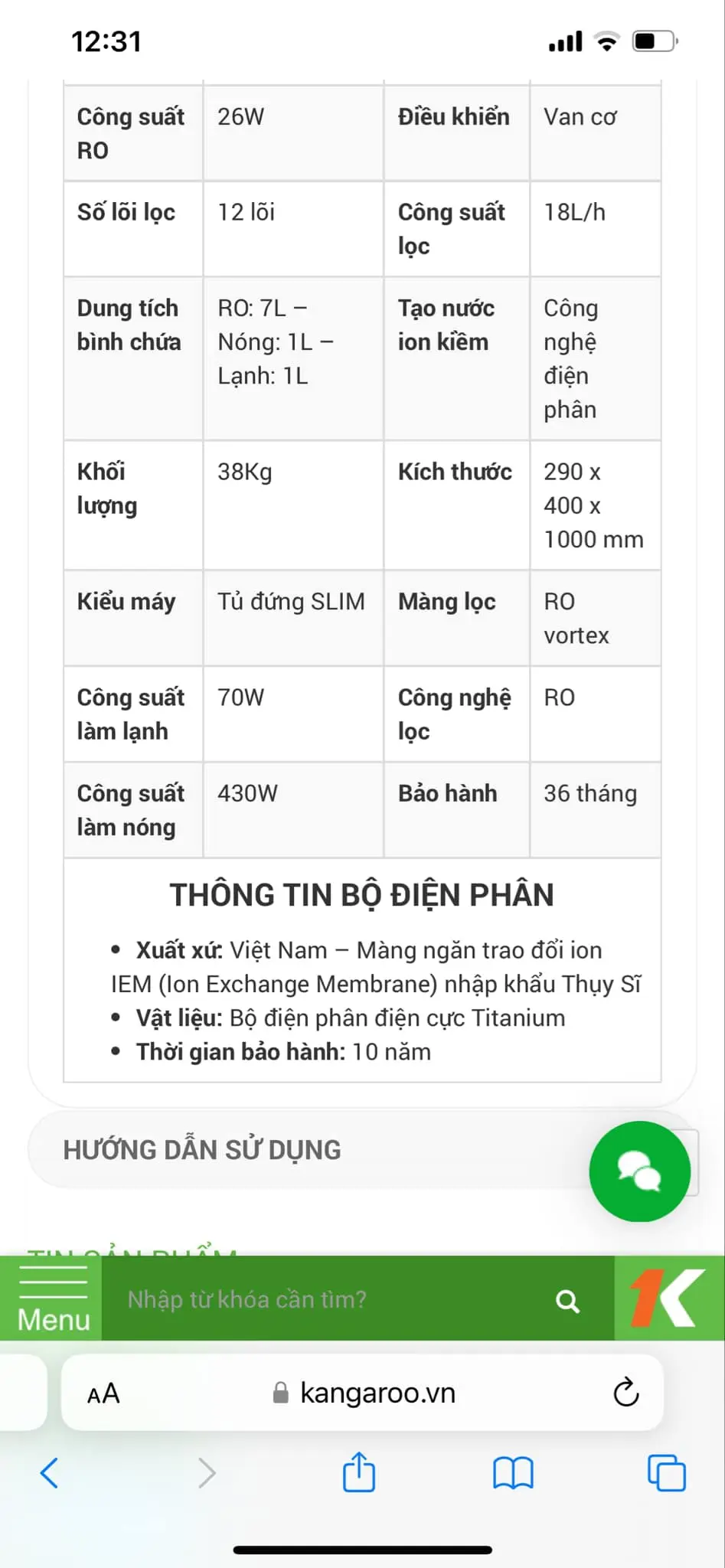 Khách hàng review Máy lọc nước RO nóng nguội lạnh Hydrogen ion kiềm Kangaroo Sumire KGHC12A3 12 lõi 3
