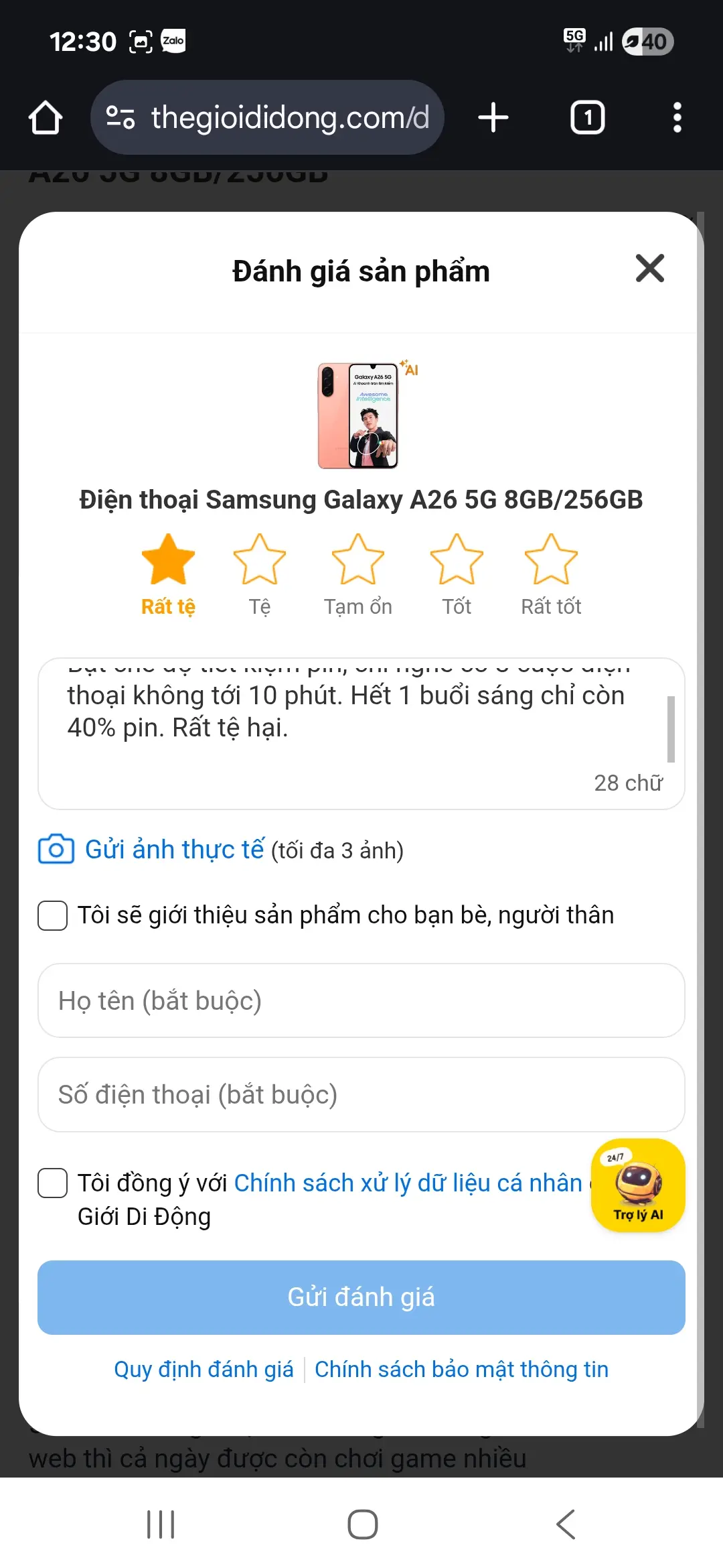 Khách hàng review Điện thoại Samsung Galaxy A26 5G 8GB/256GB 4