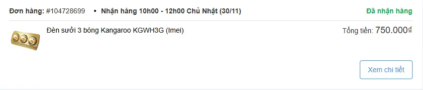 Khách hàng review Đèn sưởi 3 bóng Kangaroo KGWH3G 2