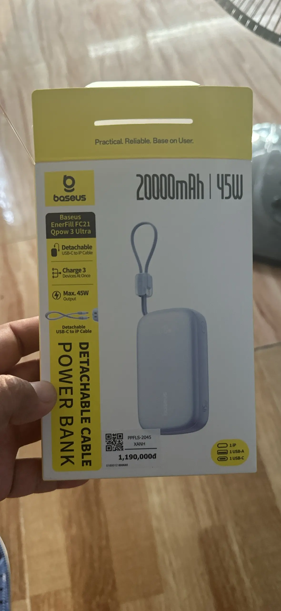 Khách hàng review Pin sạc dự phòng 20000mAh Type C PD QC 3.0 45W Baseus Qpow 3 Ultra PPFLS-2045 kèm Cáp Lightning và Type C 2