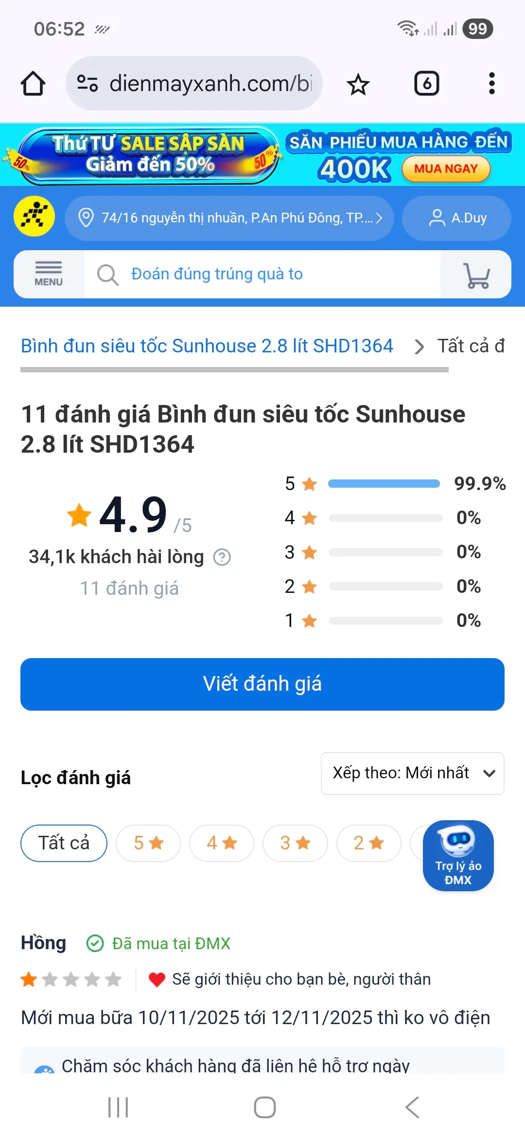 Khách hàng review Bình đun siêu tốc Sunhouse 2.8 lít SHD1364 4