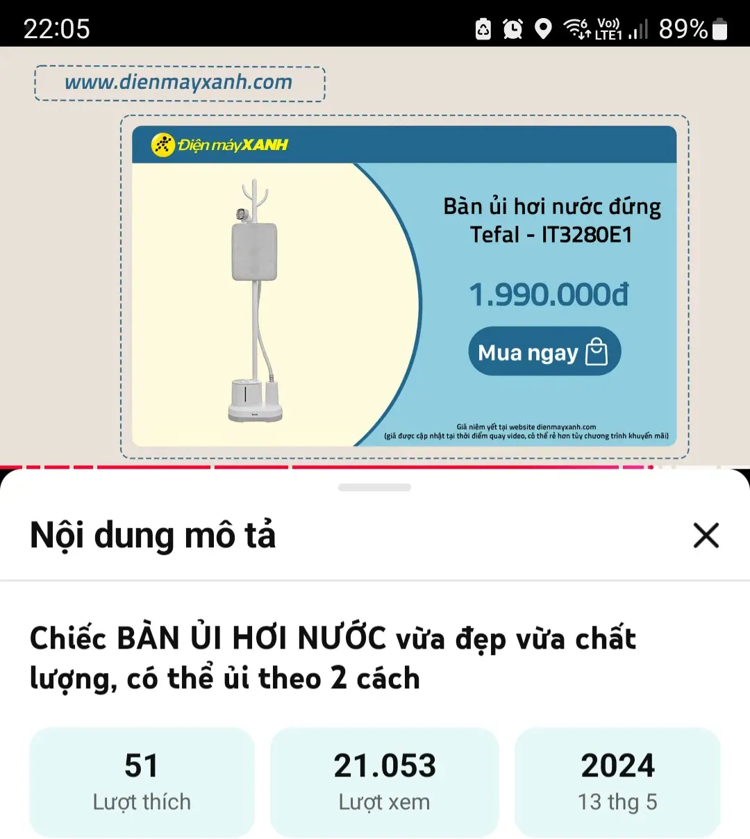 Khách hàng review Bàn ủi hơi nước đứng Tefal IT3280E1 2000W 1