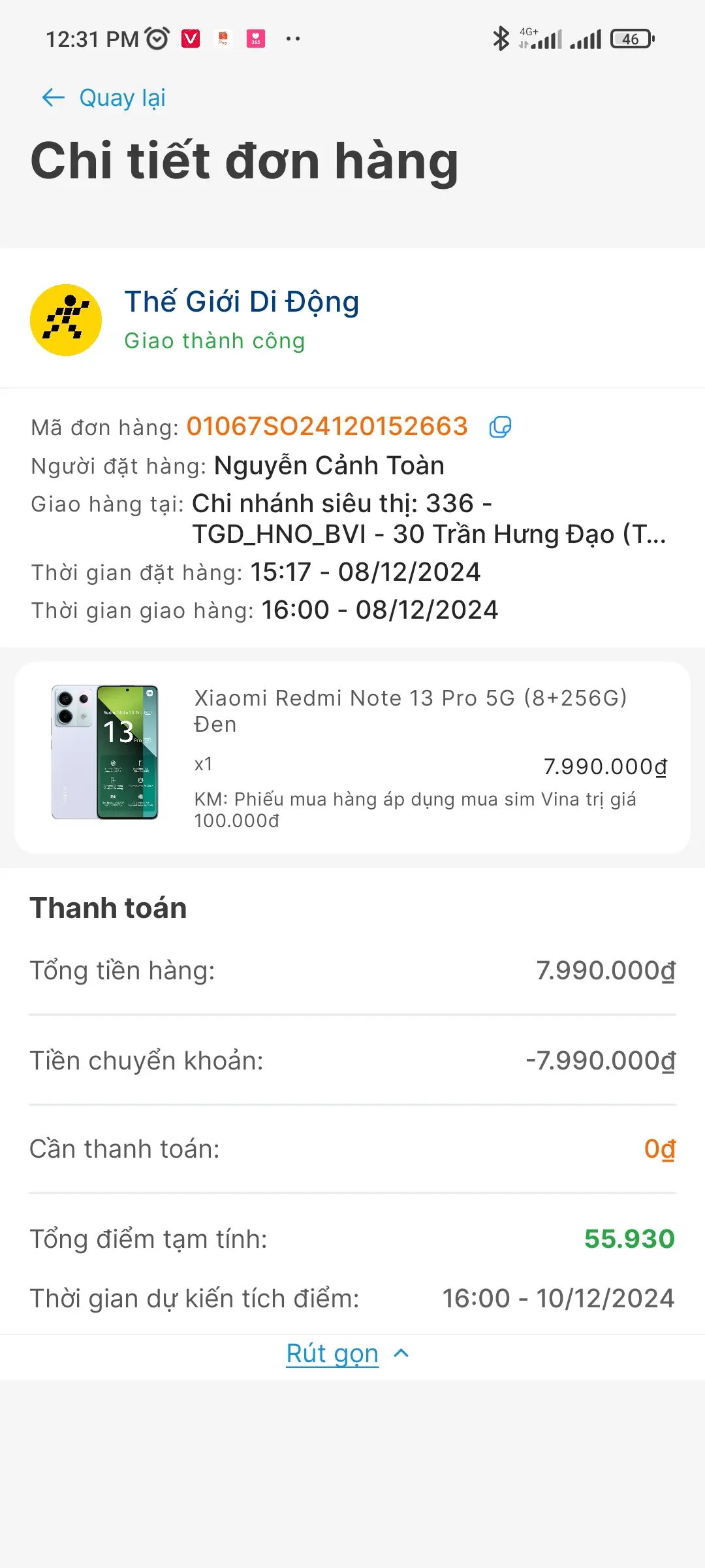 Khách hàng review Điện thoại Xiaomi Redmi Note 13 Pro 5G 8GB/256GB 6