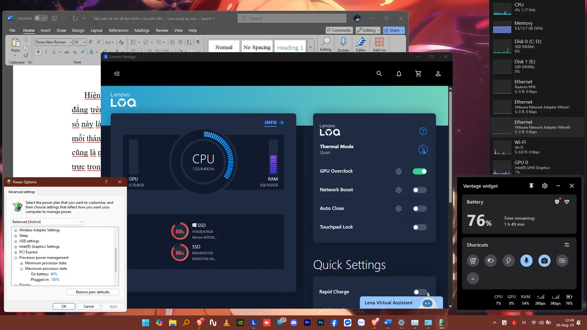 Khách hàng review Laptop Lenovo Gaming LOQ 15IAX9 - 83GS000JVN (i5 12450HX, 16GB, 512GB, RTX 3050 6GB, Full HD 144Hz, Win11) 5