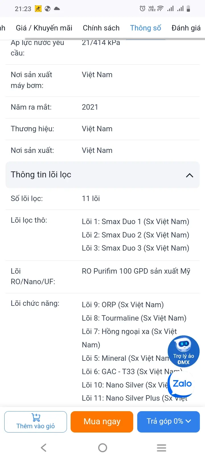 Khách hàng review Máy lọc nước RO nóng nguội lạnh Hydrogen Karofi KAD-D66 11 lõi 1
