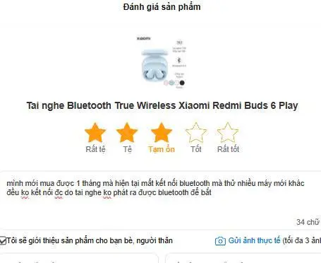 Khách hàng review Tai nghe Bluetooth True Wireless Xiaomi Redmi Buds 6 Play 4