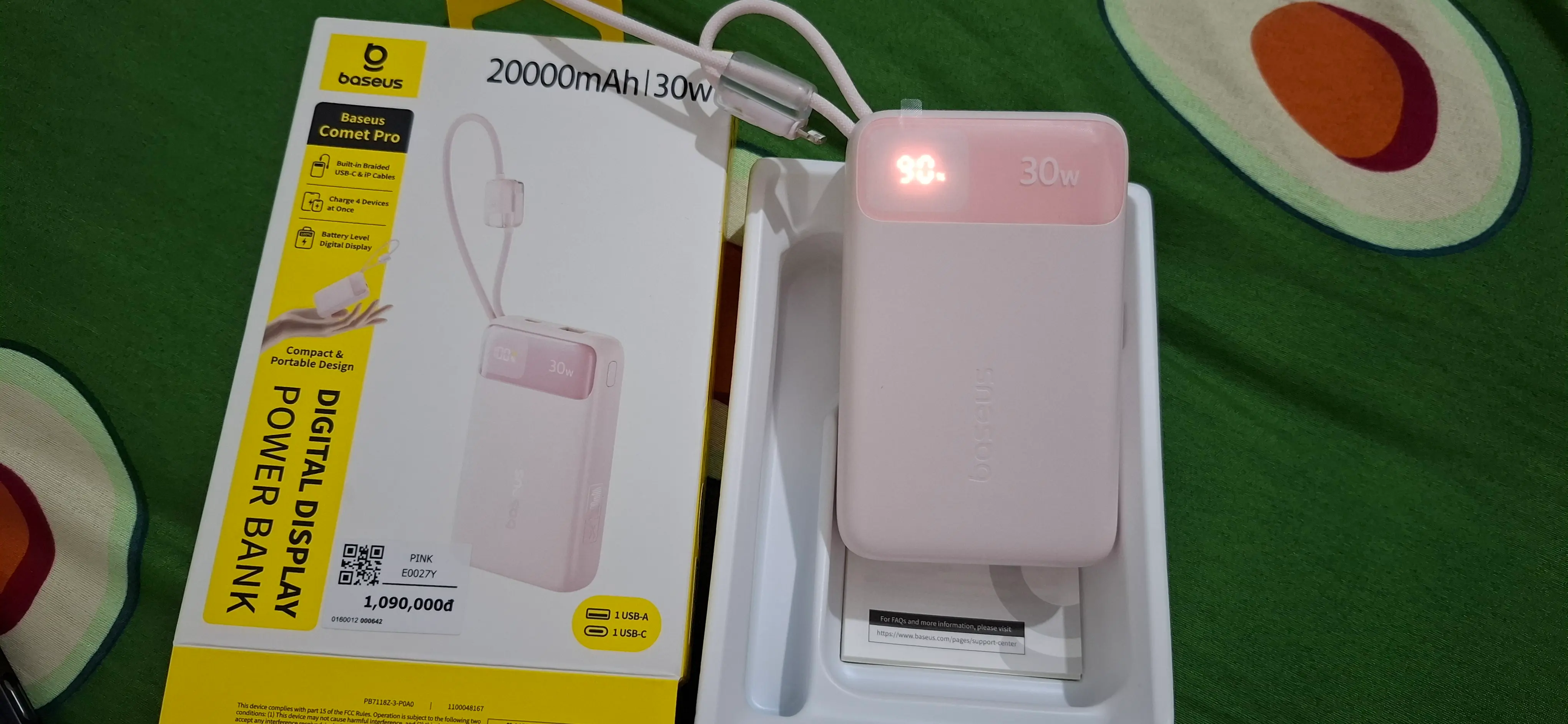 Khách hàng review Pin sạc dự phòng 20000mAh Type C PD QC 3.0 30W Baseus Comet Pro E0027Y kèm Cáp Lightning và Type C 2