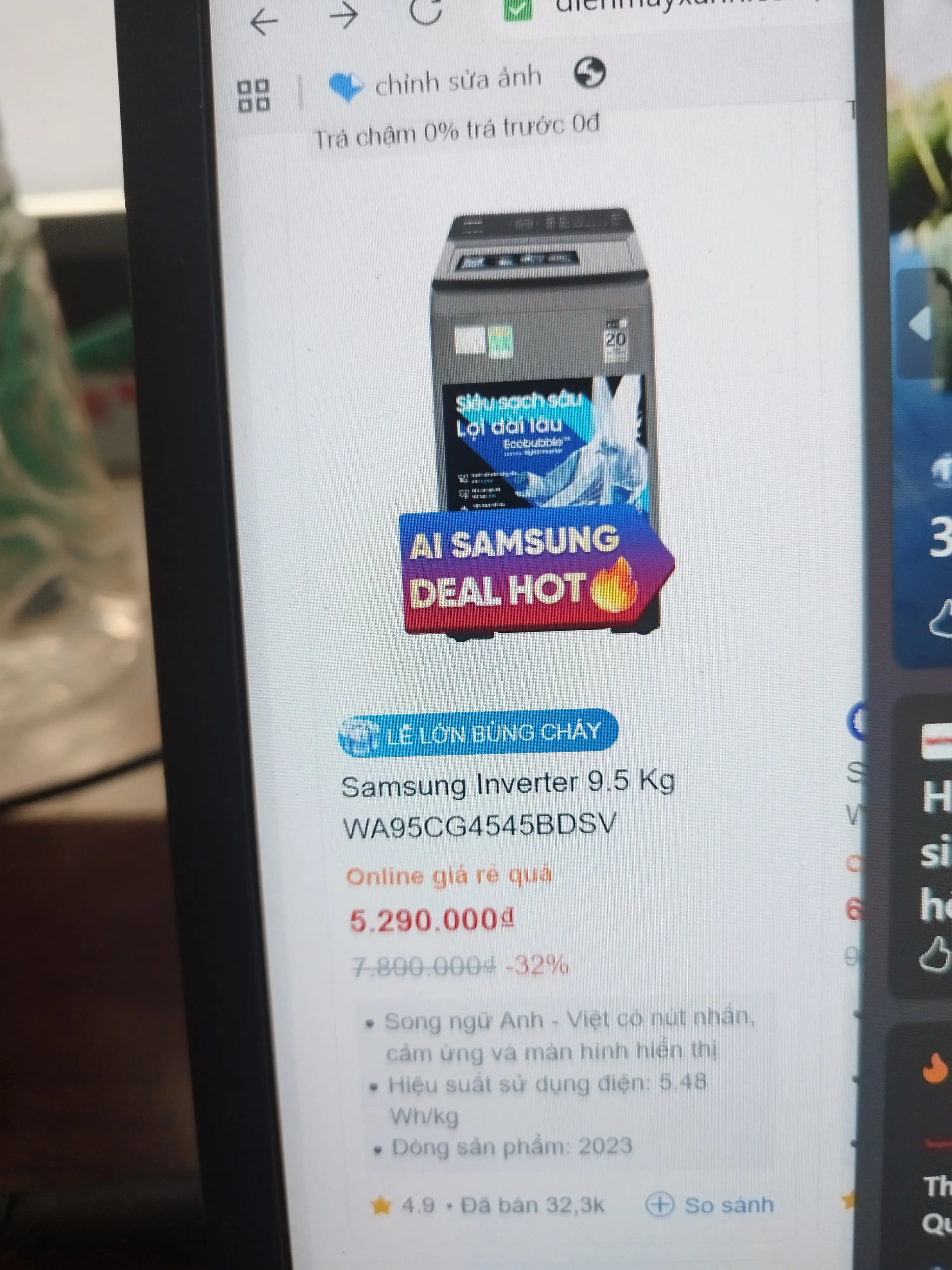 Khách hàng review Máy giặt Samsung Inverter 9.5 kg WA95CG4545BDSV 1