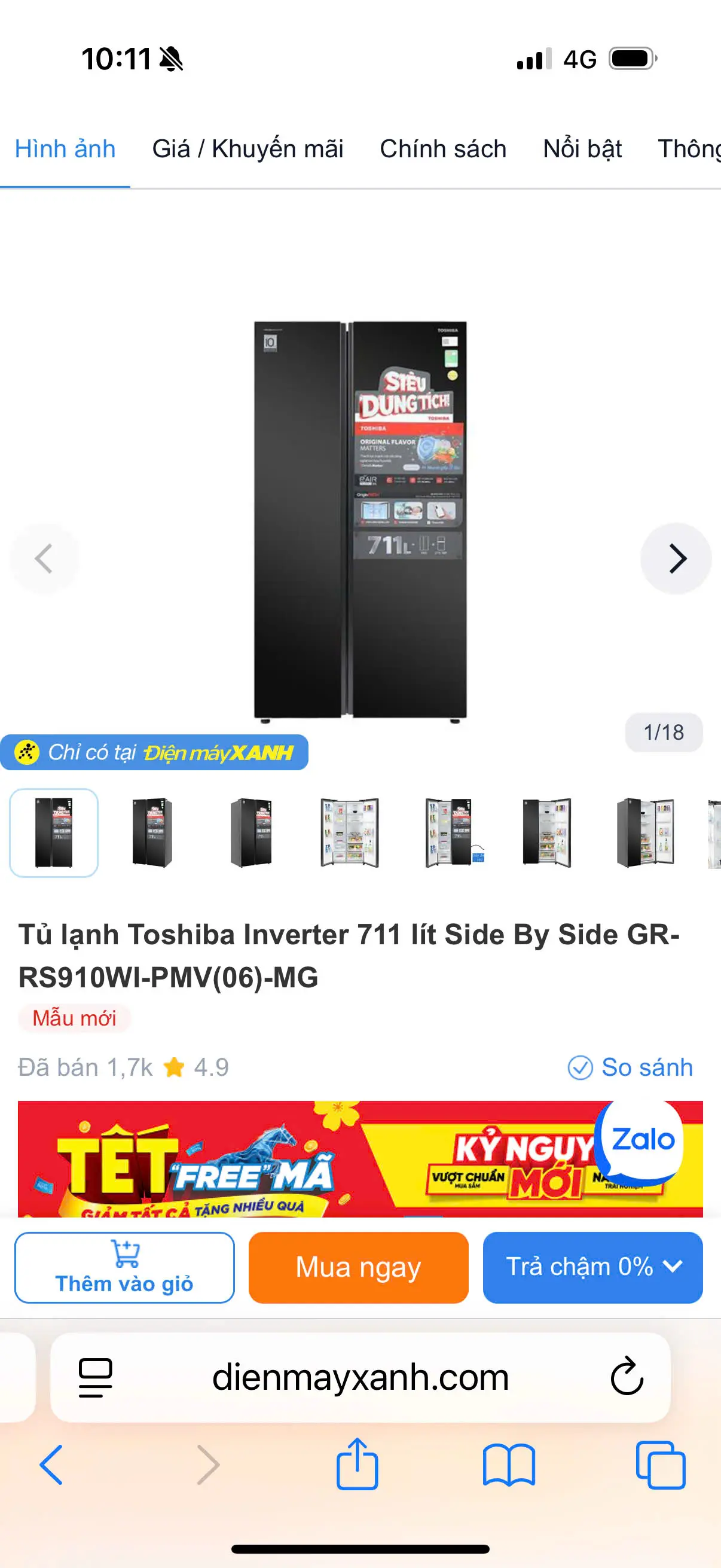 Khách hàng review Tủ lạnh Toshiba Inverter 711 lít Side By Side GR-RS910WI-PMV(06)-MG 1