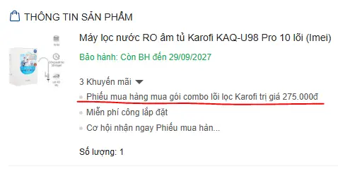Khách hàng review Máy lọc nước RO Hydrogen Karofi KAQ-U98 Pro 10 lõi 1