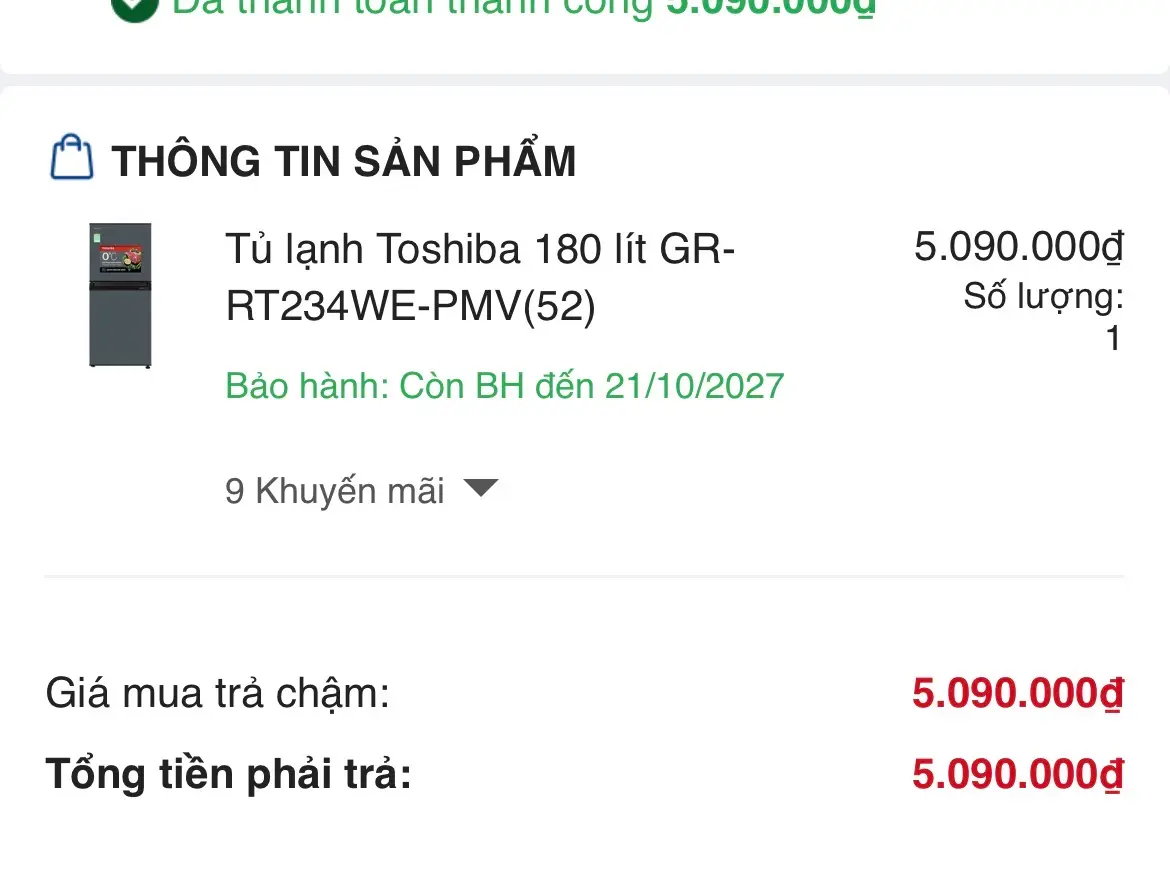 Khách hàng review Tủ lạnh Toshiba Inverter 180 lít GR-RT234WE-PMV(52) 9