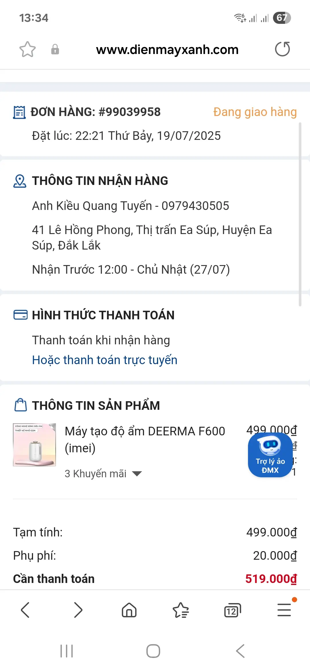 Khách hàng review Máy tạo độ ẩm Deerma F600 1