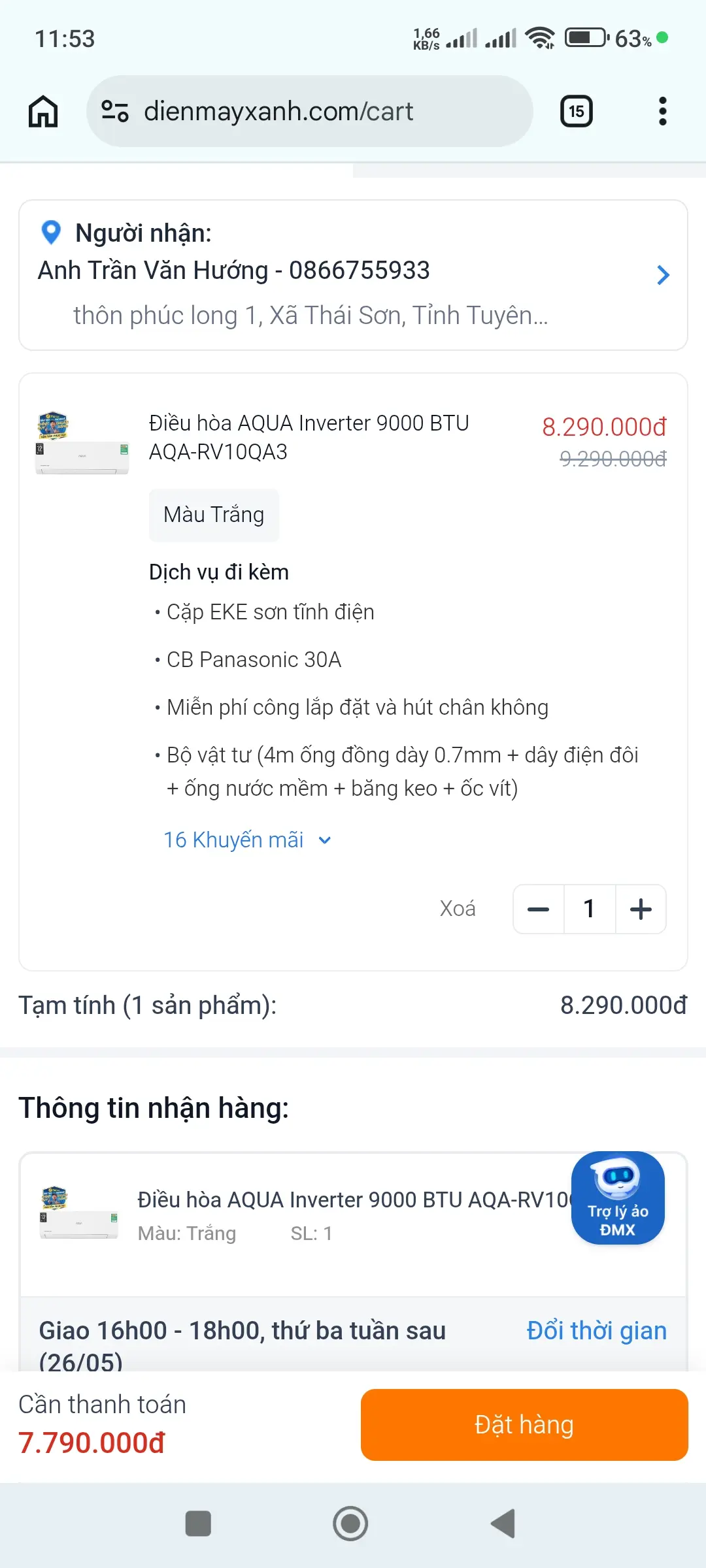 Khách hàng review Máy lạnh AQUA Inverter 1 HP AQA-RV10QA3 2