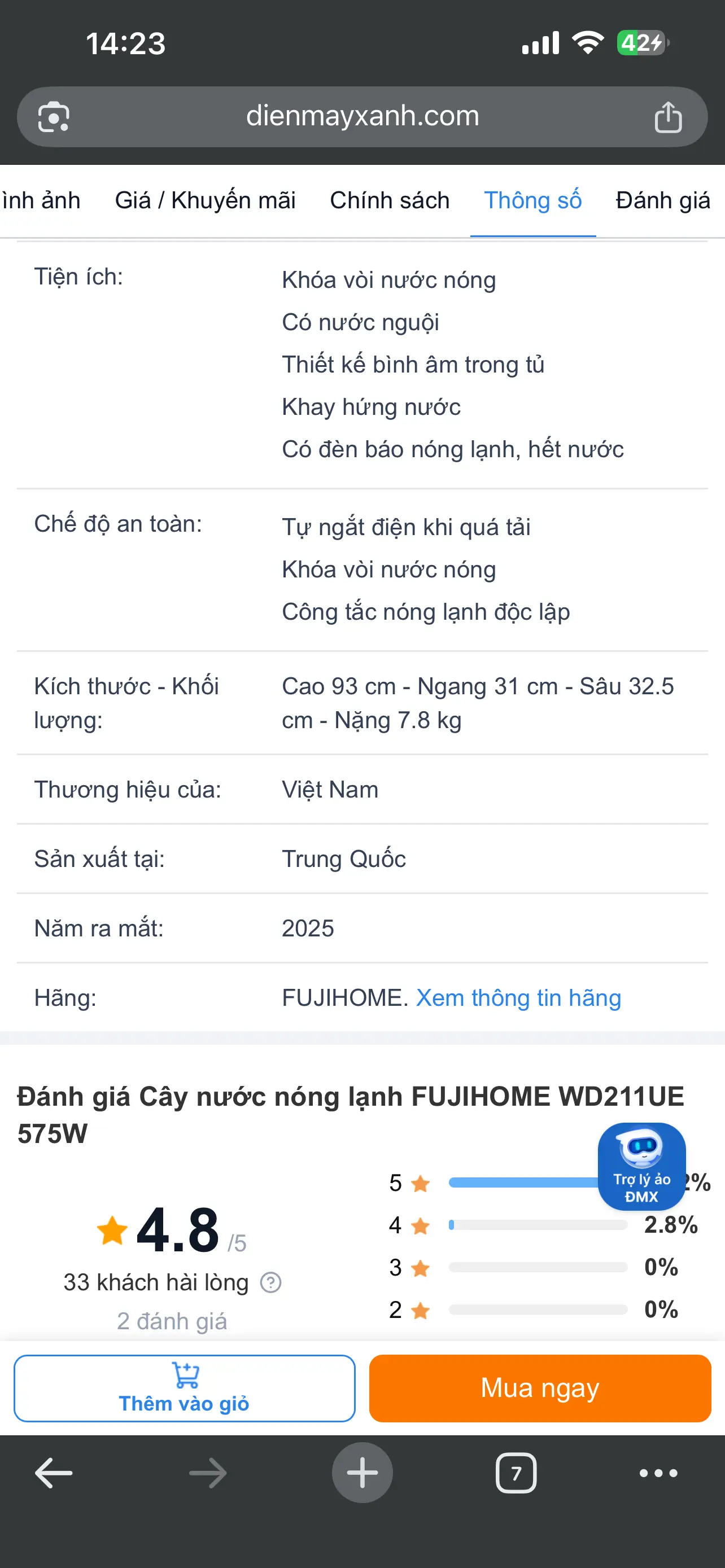 Khách hàng review Cây nước nóng lạnh FUJIHOME WD211UE 575W 2