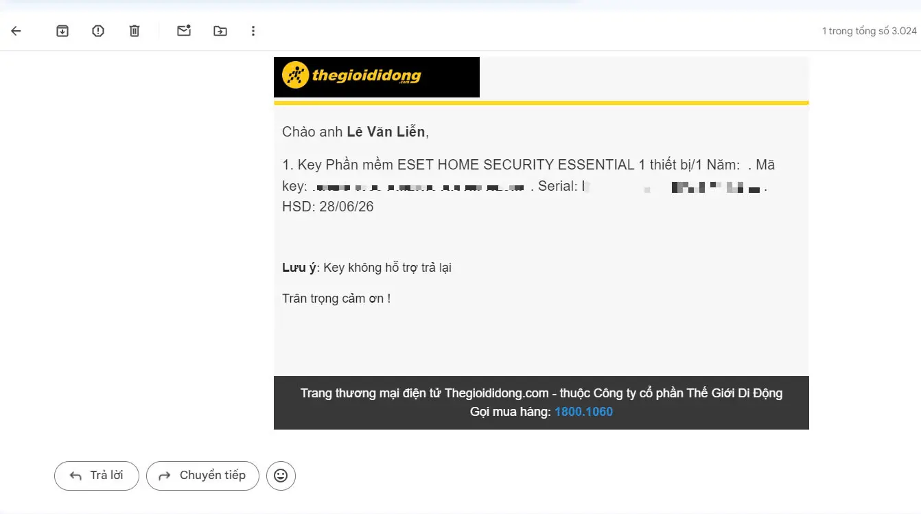 Khách hàng review ESET Home Security Essential 1 thiết bị chính hãng 1