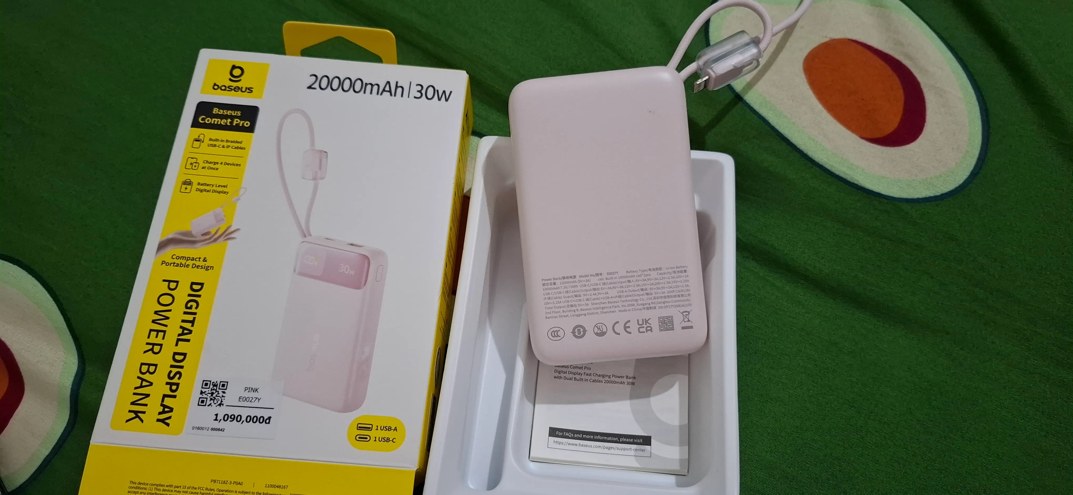 Khách hàng review Pin sạc dự phòng 20000mAh Type C PD QC 3.0 30W Baseus Comet Pro E0027Y kèm Cáp Lightning và Type C 3