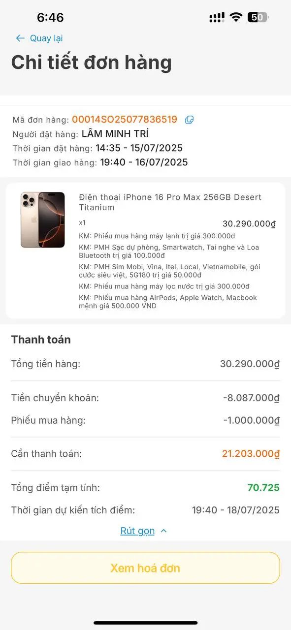 Khách hàng review Điện thoại iPhone 16 Pro Max 256GB 26