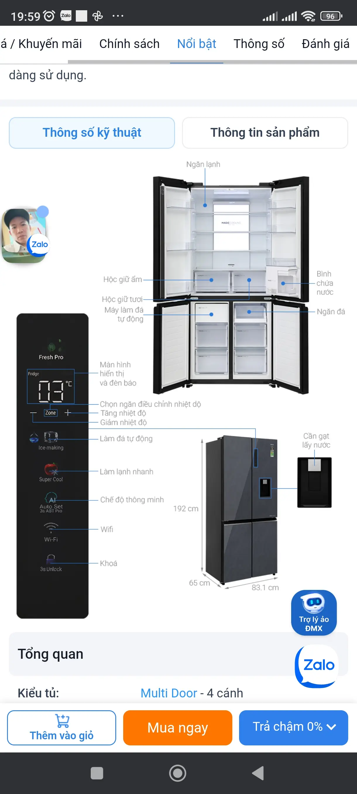 Khách hàng review Tủ lạnh Aqua Inverter 522 lít Multi Door AQR-MA600XA(WGL)U1 1