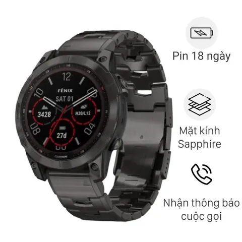 Đồng hồ thông minh Garmin Fenix 7 Titanium 47mm Đen