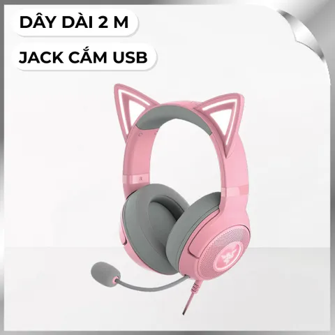 Tai nghe Bluetooth Chụp Tai Gaming Razer Kraken Kitty V2 Quartz
