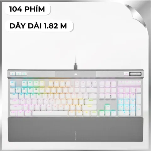 Bàn Phím Cơ Có Dây Gaming Corsair K70 PRO-WHT-OPX Silver-RGB/CH-910951A-NA