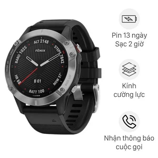 Đồng hồ thông minh Garmin Fenix 6 dây silicone đen