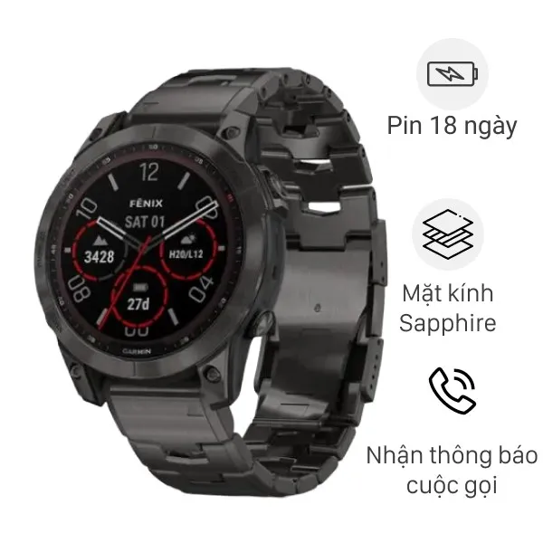 Đồng hồ thông minh Garmin Fenix 7 Titanium 47mm Đen