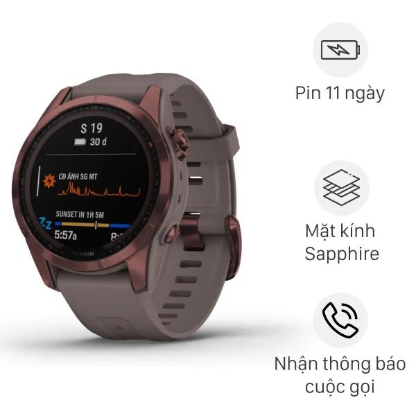 Đồng hồ thông minh Garmin Fenix 7S Solar Titanium 42mm Xám
