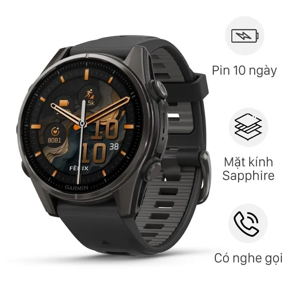 Garmin Fenix 8 Sapphire 43mm viền Titanium dây silicone