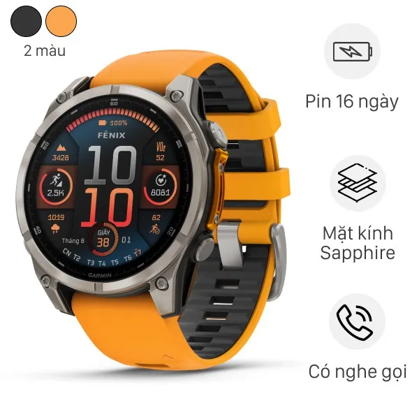 Garmin Fenix 8 Sapphire 47mm viền Titanium dây silicone