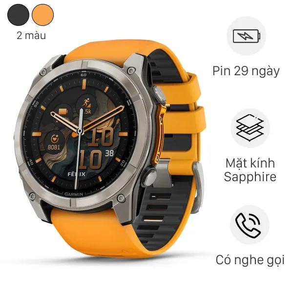 Garmin Fenix 8 Sapphire 51mm viền Titanium dây silicone