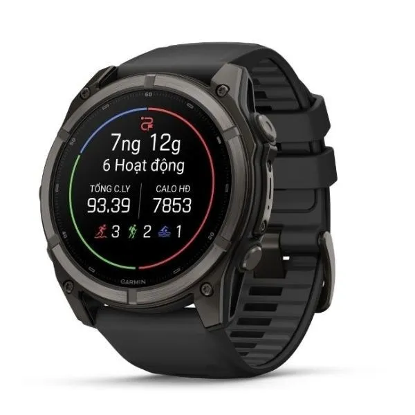 Garmin Fenix 9 Sapphire 51mm viền Titanium Carbon dây silicone