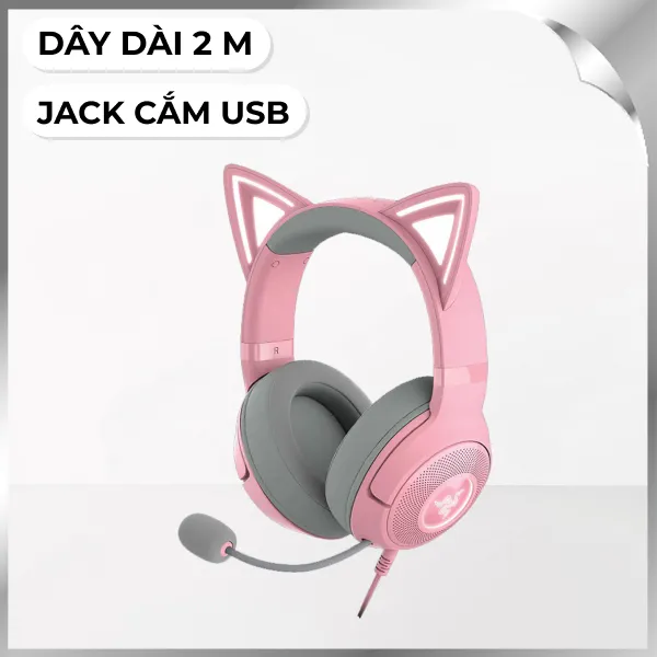 Tai nghe Bluetooth Chụp Tai Gaming Razer Kraken Kitty V2 Quartz