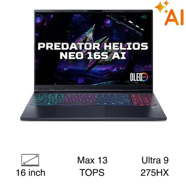 Acer Gaming Predator Helios Neo 16S AI PHN16S 71 95MS - NH.QX7SV.002 (Ultra 9 275HX, 64GB, 2TB, 12GB 5070Ti, WQXGA+ OLED 240Hz, Win11 Pro)
