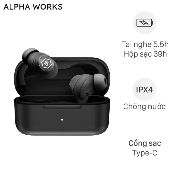Tai nghe Bluetooth True Wireless Alpha Works AW CURVE320BLK