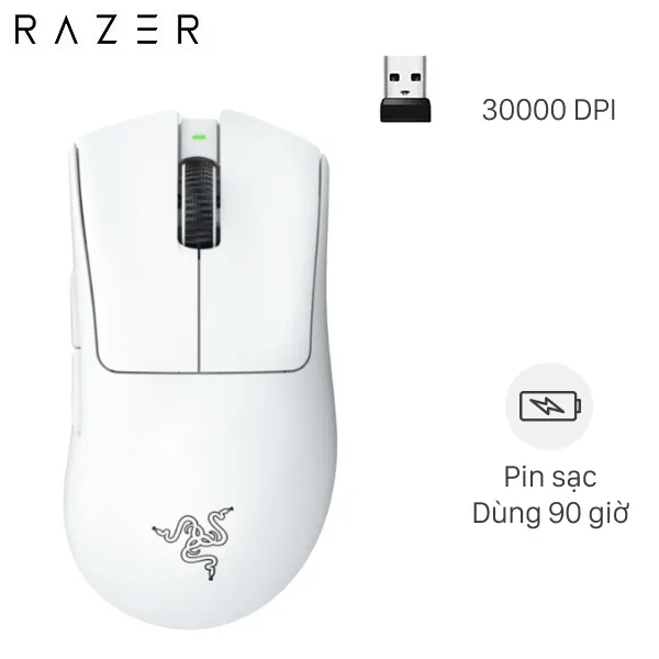 Chuột sạc Không dây Gaming Razer DeathAdder V3 Pro White Edition