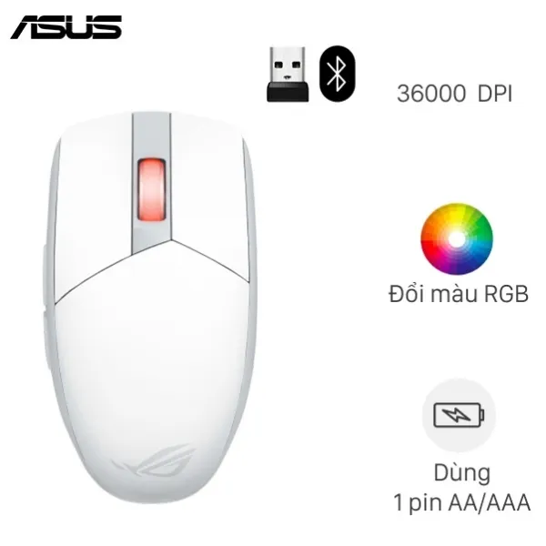 Chuột Bluetooth Gaming Asus ROG Strix Impact III Trắng