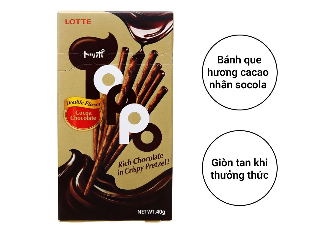 Bánh que Lotte Toppo hương ca cao nhân socola hộp 40g 1