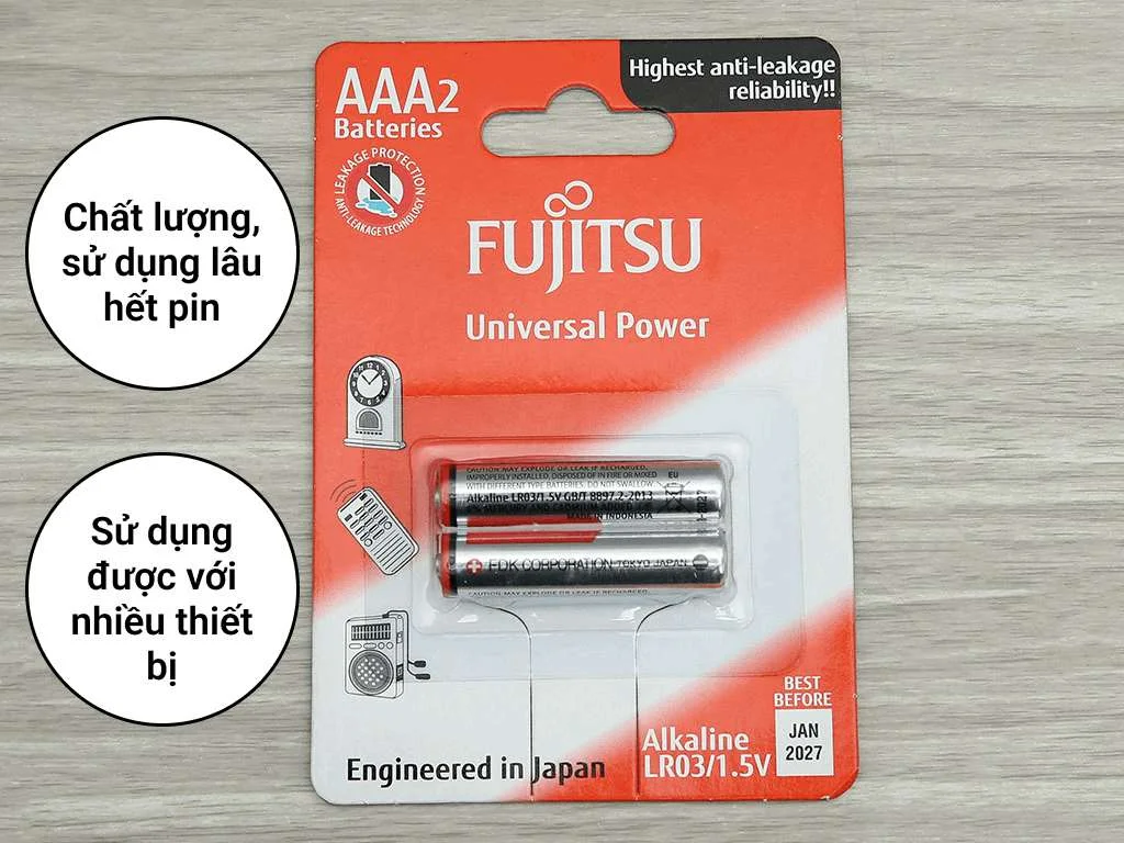 2 viên pin Fujitsu LR03 (2B) giá tốt tại Bách hoá XANH